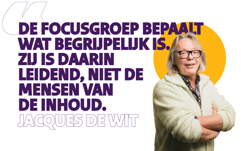 Jacques de Wit: de focusgroep bepaalt wat begrijpelijk is. Zij is daarin leidend, niet de mensen van de inhoud.